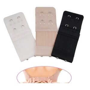 Women's Two-Hook  Bra Extender Pack of 3 (White, Beige And Black)